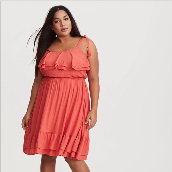 torrid Dresses & Skirts - Torrid Coral Ruffle Challis dress 3X NWT
